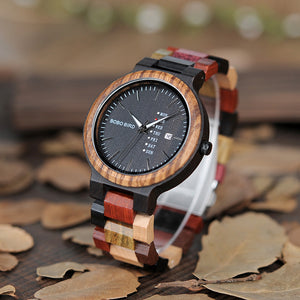 Luxury Brand Wood Timepieces Week Date Display Quartz Watches